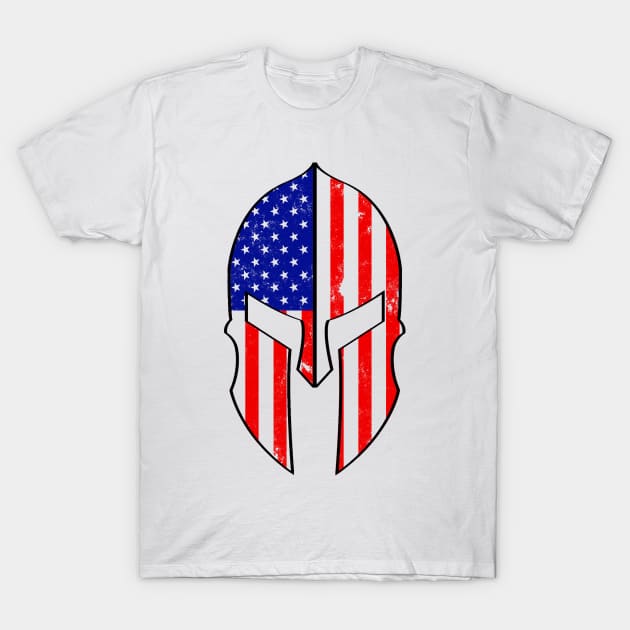 USA American Spartan Molon Labe Distressed Helmet With American Flag T-Shirt by DazzlingApparel